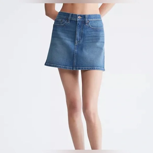 Calvin Klein, Micro Mini A-Line Denim Skirt, Harper Denim Wash